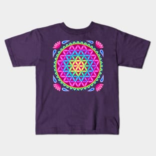 Bright Rainbow Flower of Life Kids T-Shirt